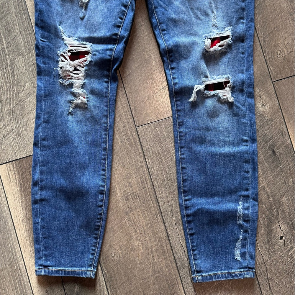 Judy Blue Plaid Distressed Skinny Jeans