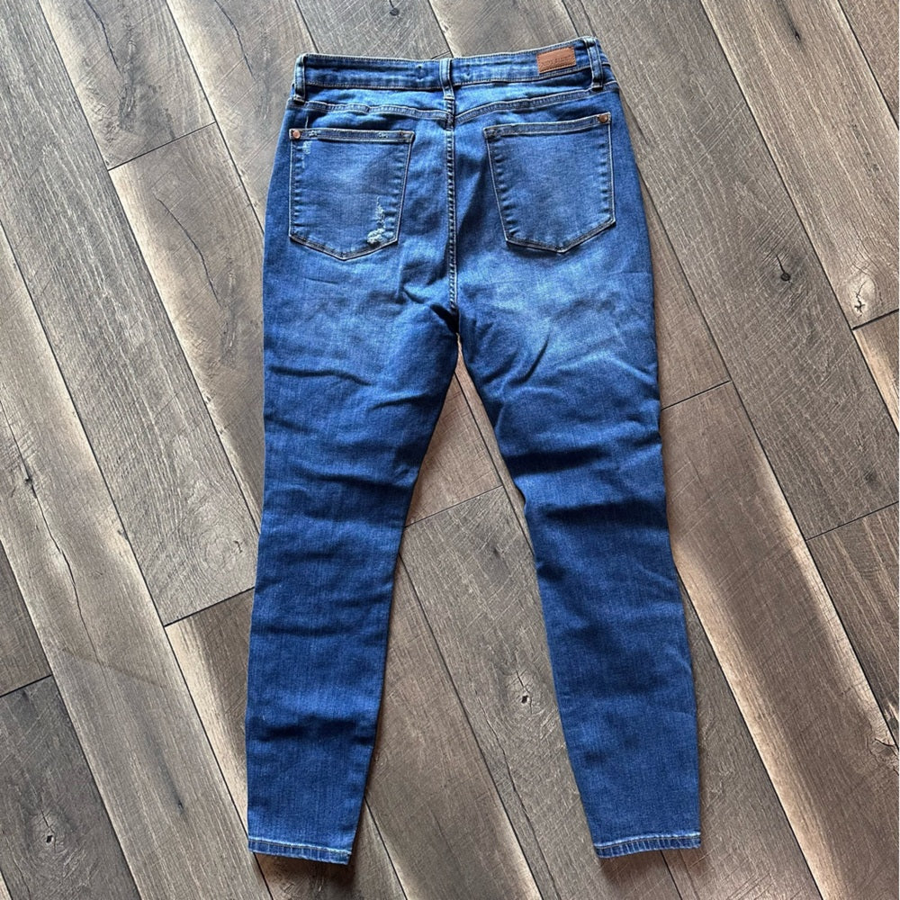 Judy Blue Plaid Distressed Skinny Jeans