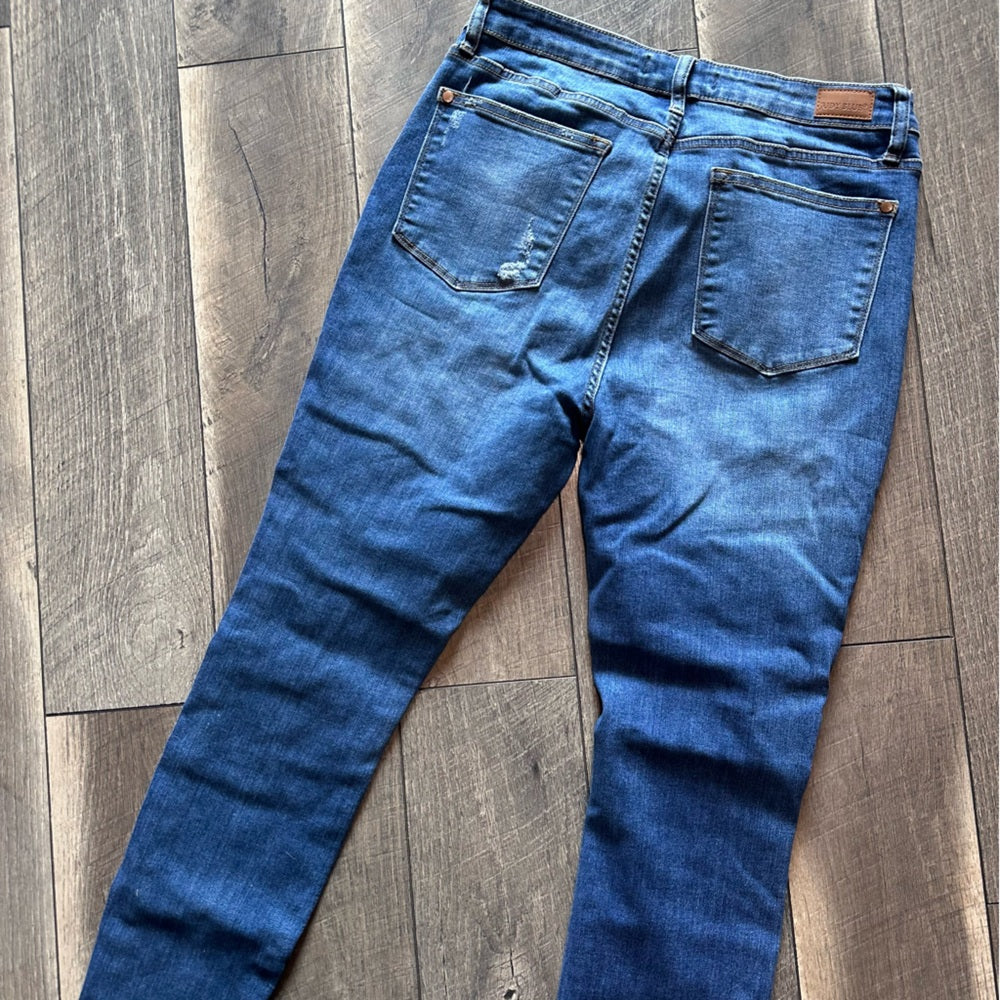 Judy Blue Plaid Distressed Skinny Jeans