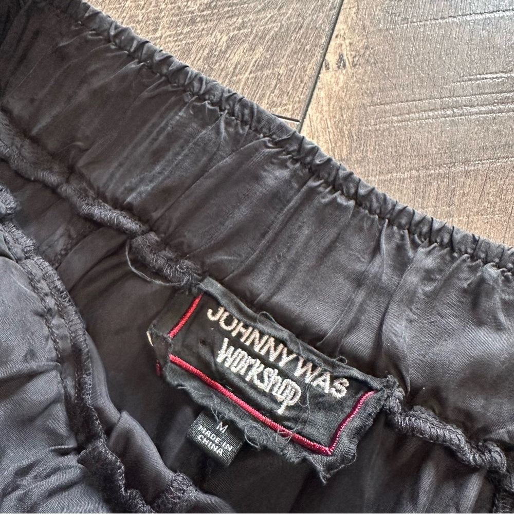 Johnny Was Maxine Embroidered Black Boho Wide Leg Pants