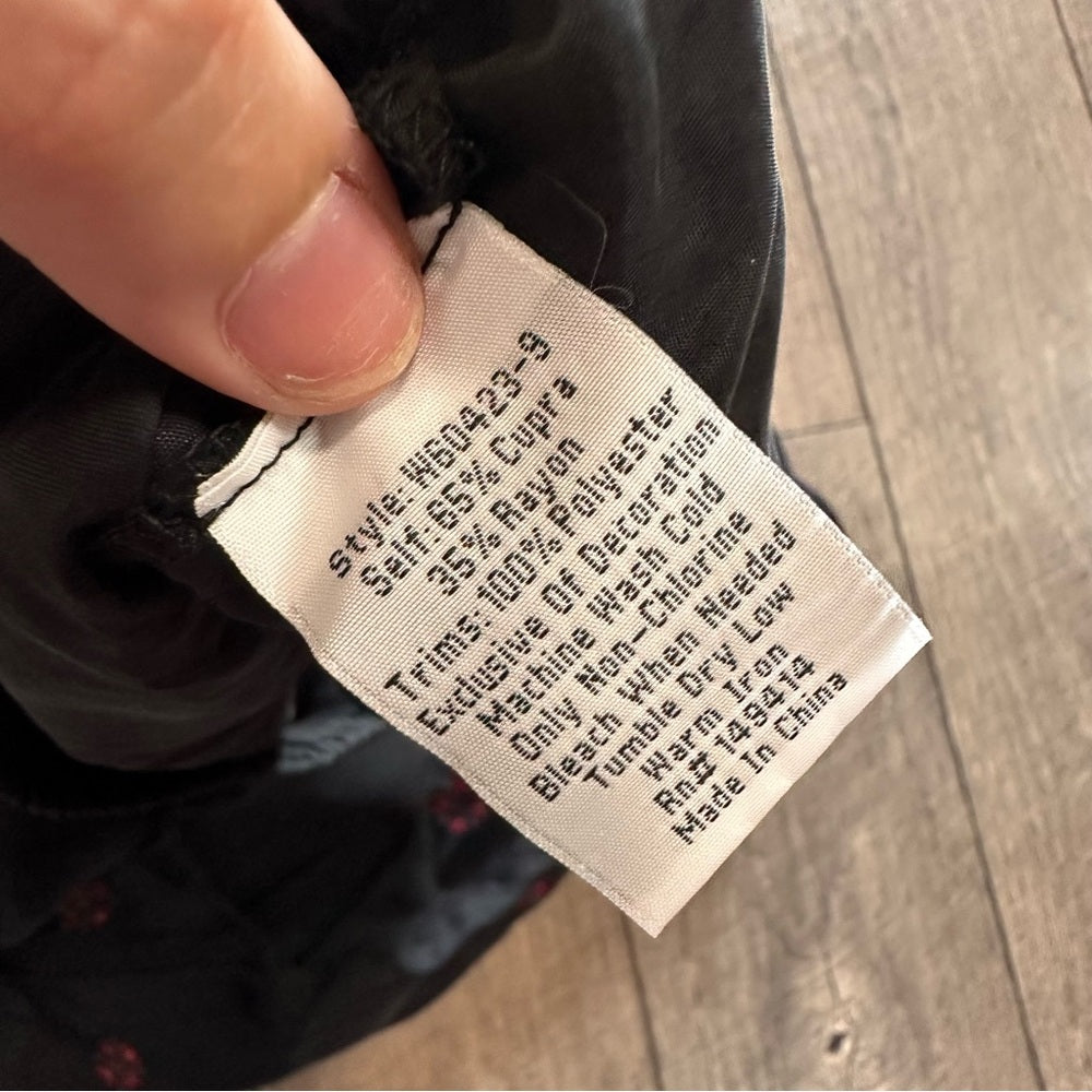 Johnny Was Maxine Embroidered Black Boho Wide Leg Pants