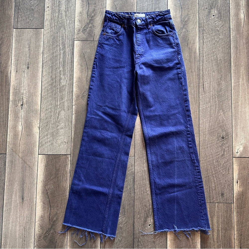 Zara Purple Hi Rise Wide Leg Jeans