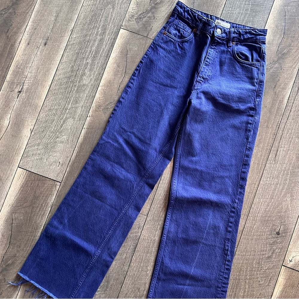 Zara Purple Hi Rise Wide Leg Jeans
