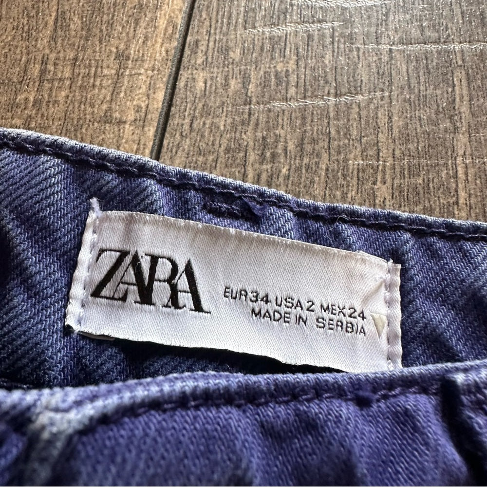 Zara Purple Hi Rise Wide Leg Jeans