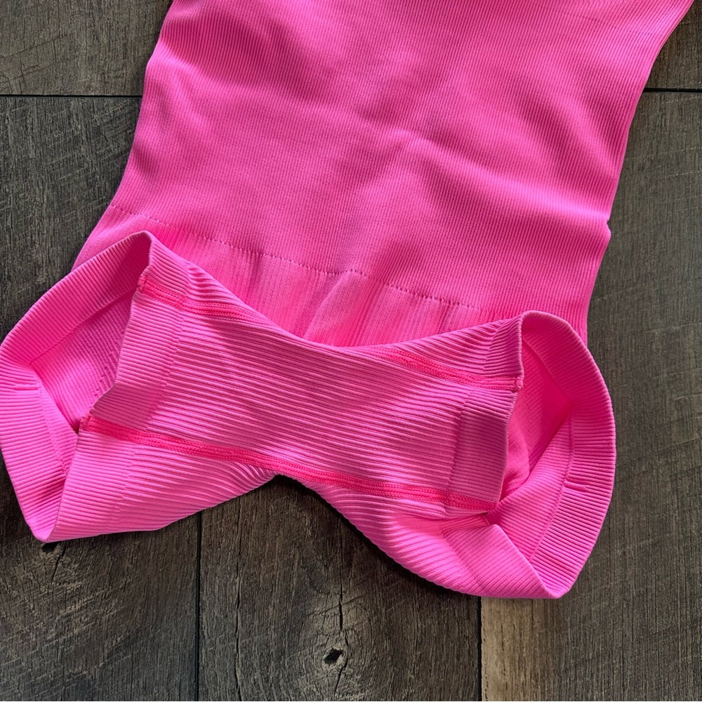 OQQ Hot Pink Ribbed Romper