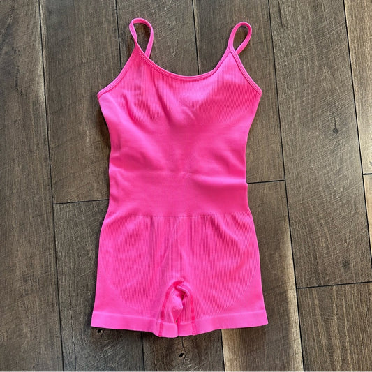 OQQ Hot Pink Ribbed Romper