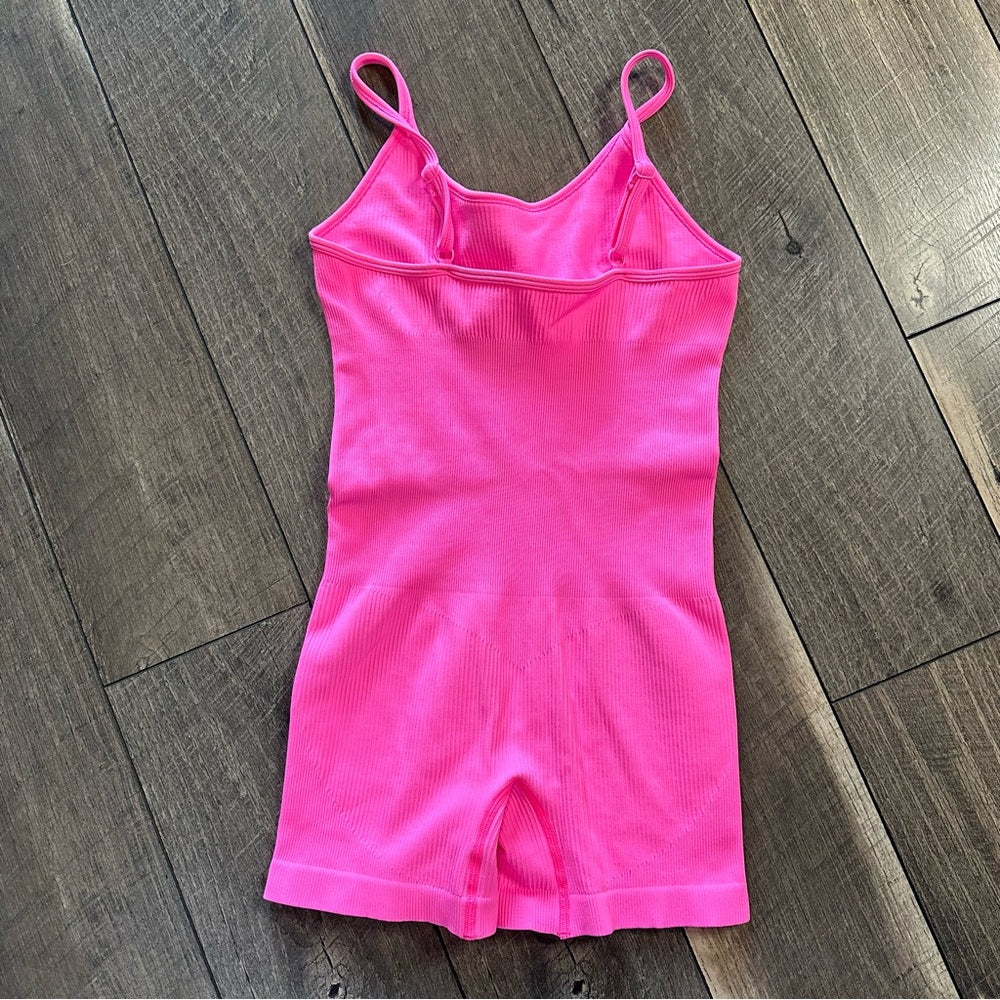 OQQ Hot Pink Ribbed Romper