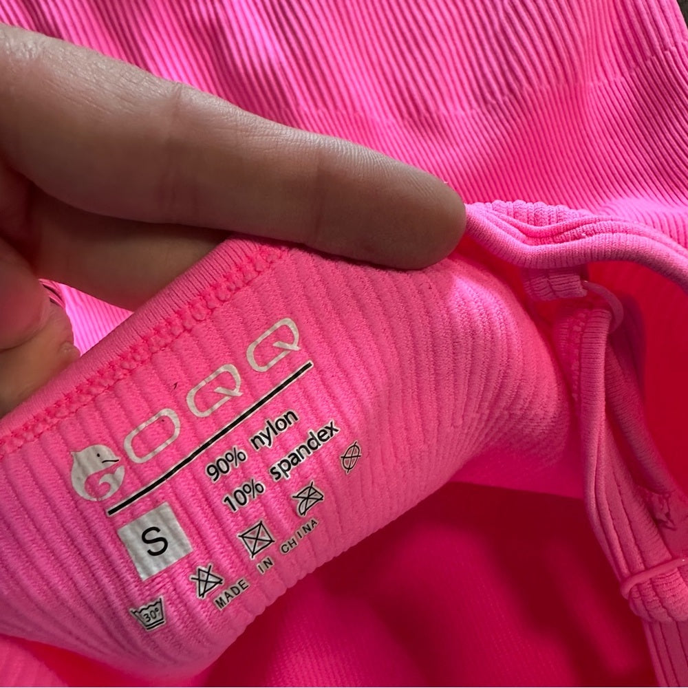 OQQ Hot Pink Ribbed Romper