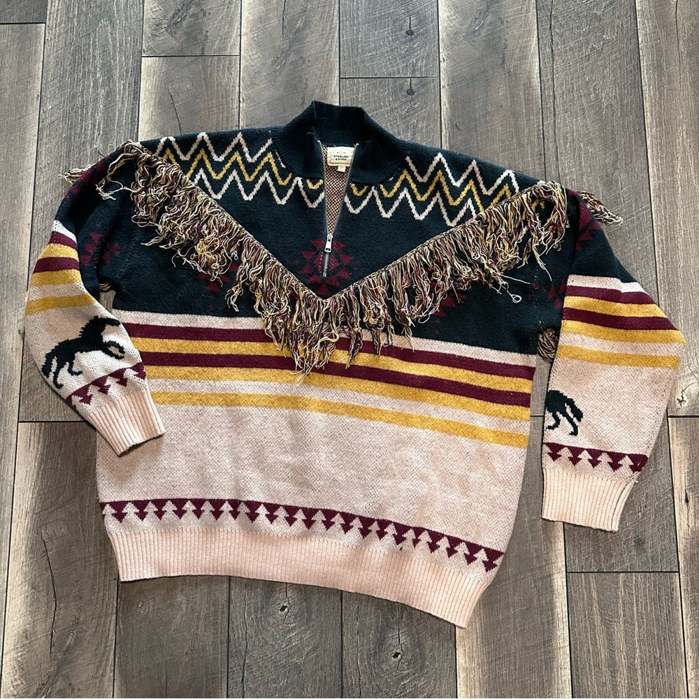 Sterling & Stitch Fringe 1/4 Zip Pullover Sweater