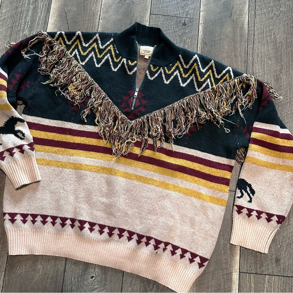 Sterling & Stitch Fringe 1/4 Zip Pullover Sweater