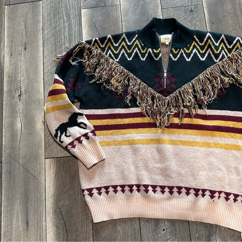 Sterling & Stitch Fringe 1/4 Zip Pullover Sweater