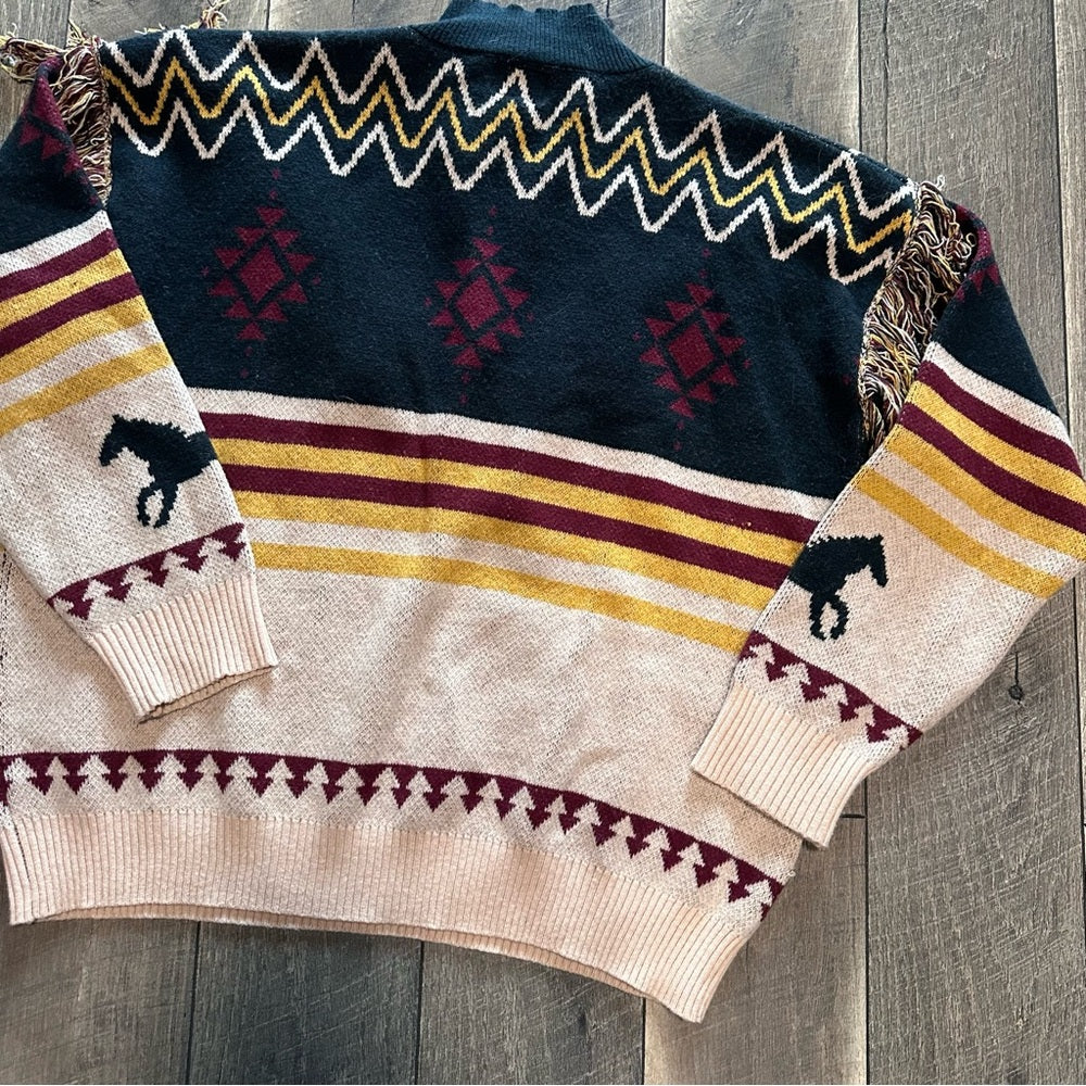 Sterling & Stitch Fringe 1/4 Zip Pullover Sweater