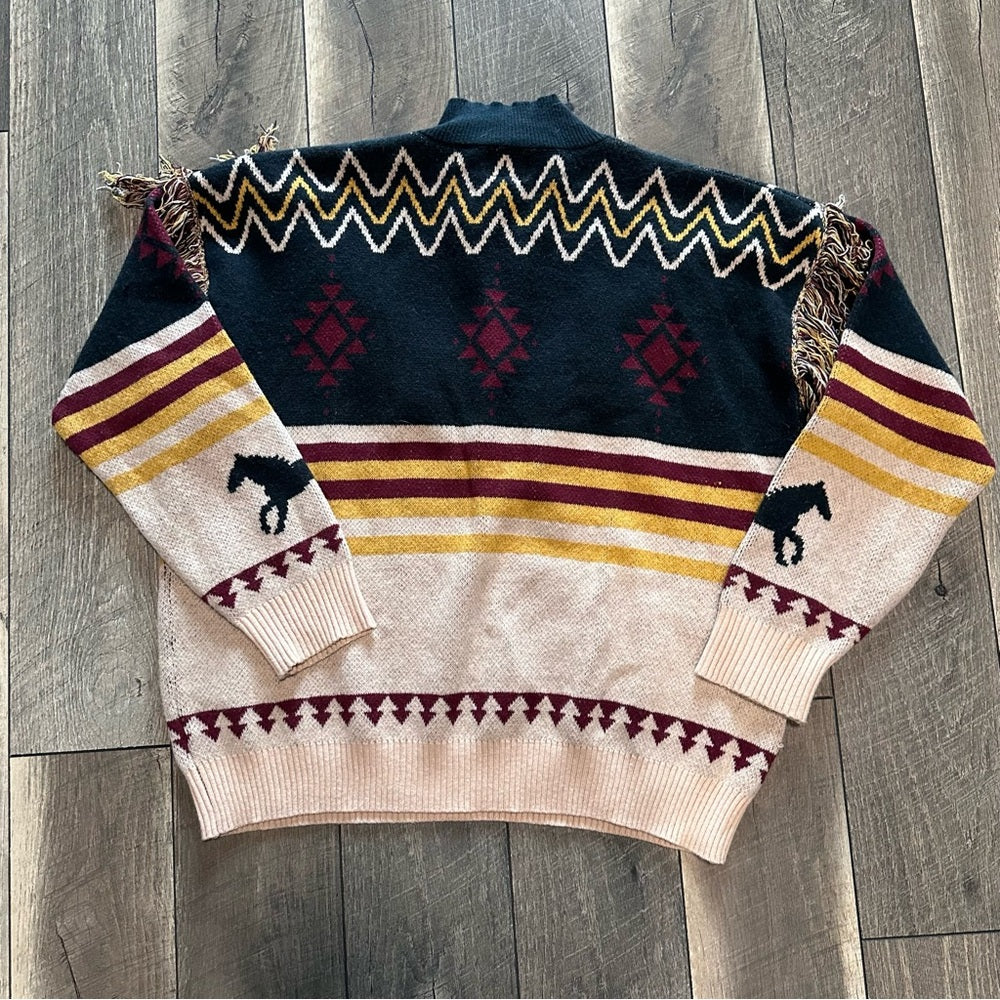 Sterling & Stitch Fringe 1/4 Zip Pullover Sweater