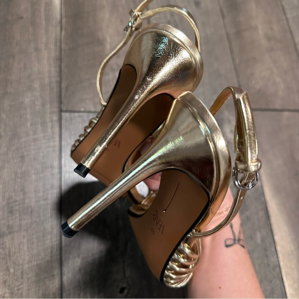 Zara Gold Strappy Heels