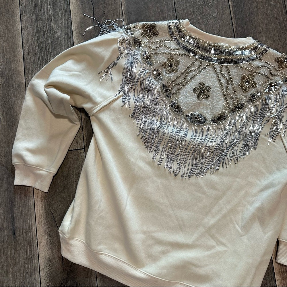 Sterling & Stitch Beaded + Sequin Fringe Crewneck