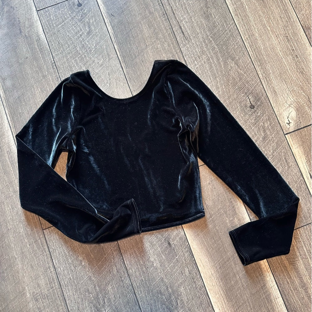 Abercrombie & Fitch Velour Green Long Sleeve Crop Top