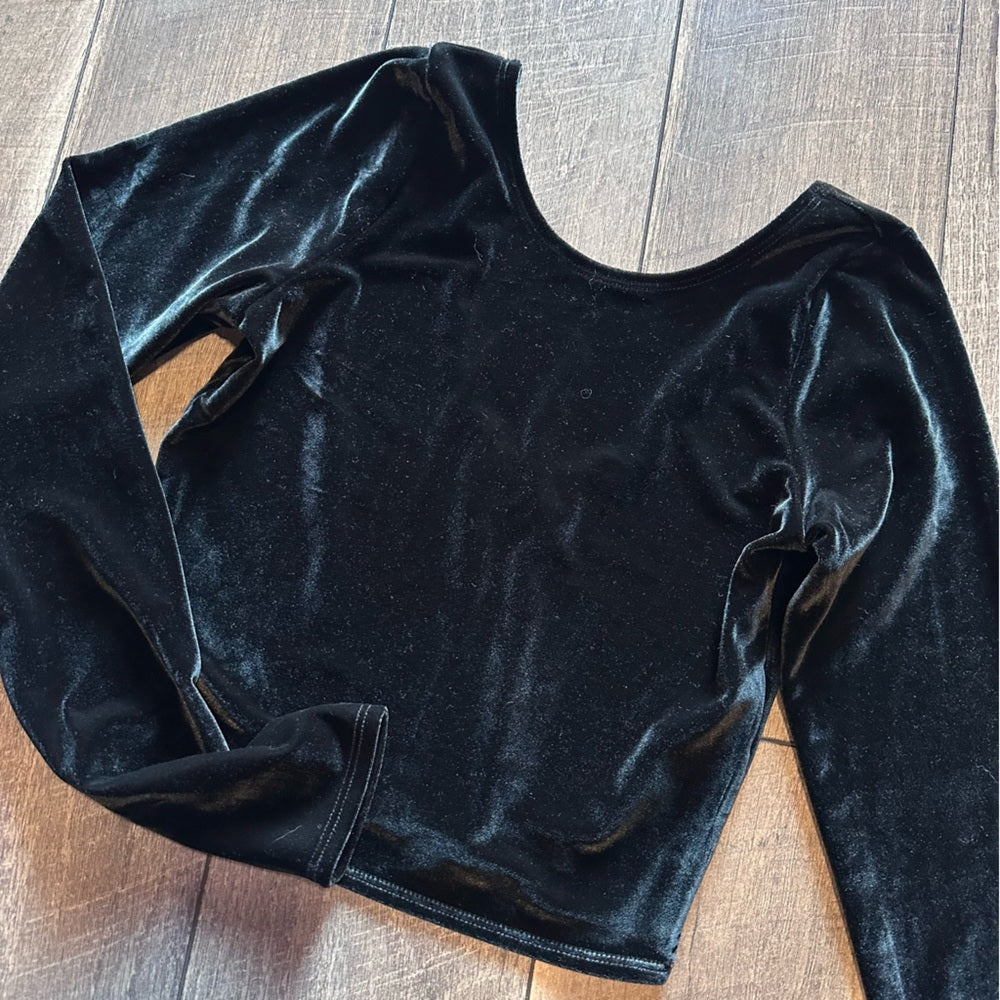 Abercrombie & Fitch Velour Green Long Sleeve Crop Top