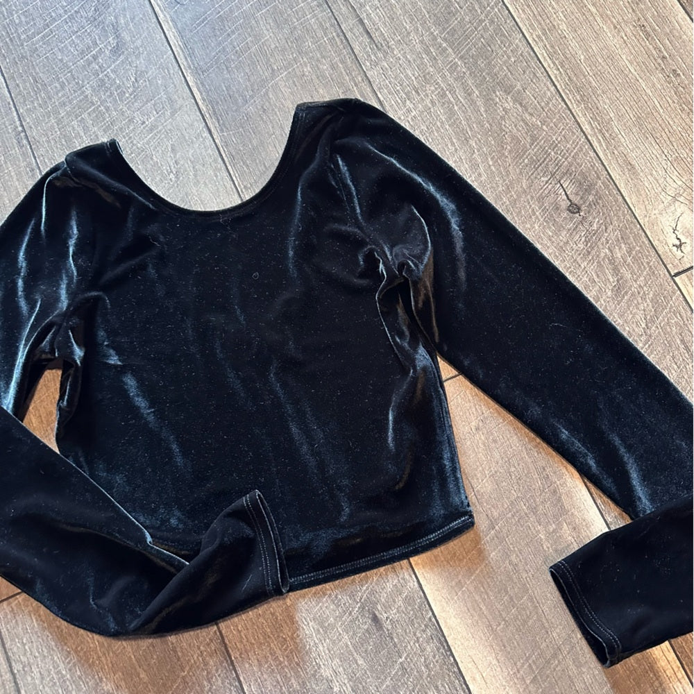 Abercrombie & Fitch Velour Green Long Sleeve Crop Top