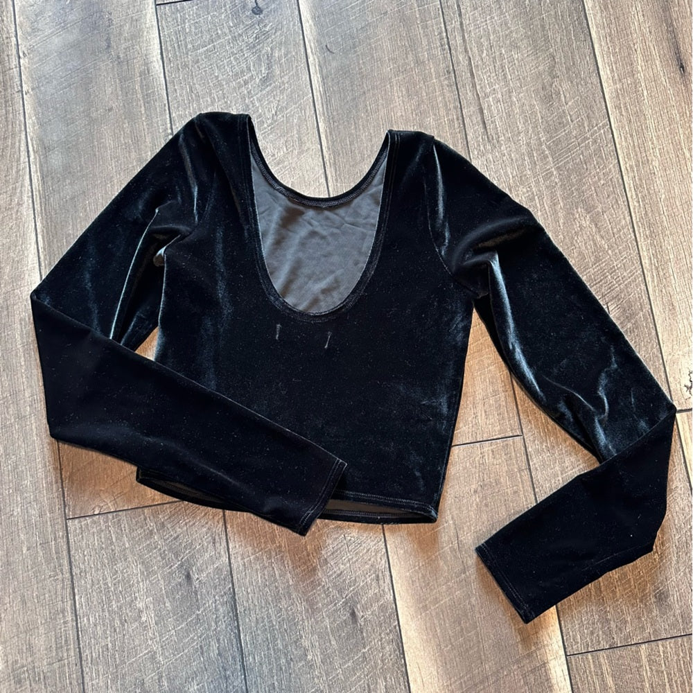 Abercrombie & Fitch Velour Green Long Sleeve Crop Top