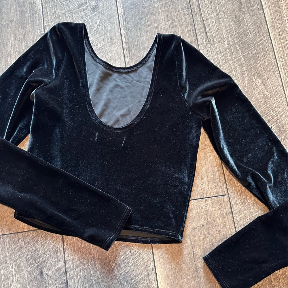 Abercrombie & Fitch Velour Green Long Sleeve Crop Top