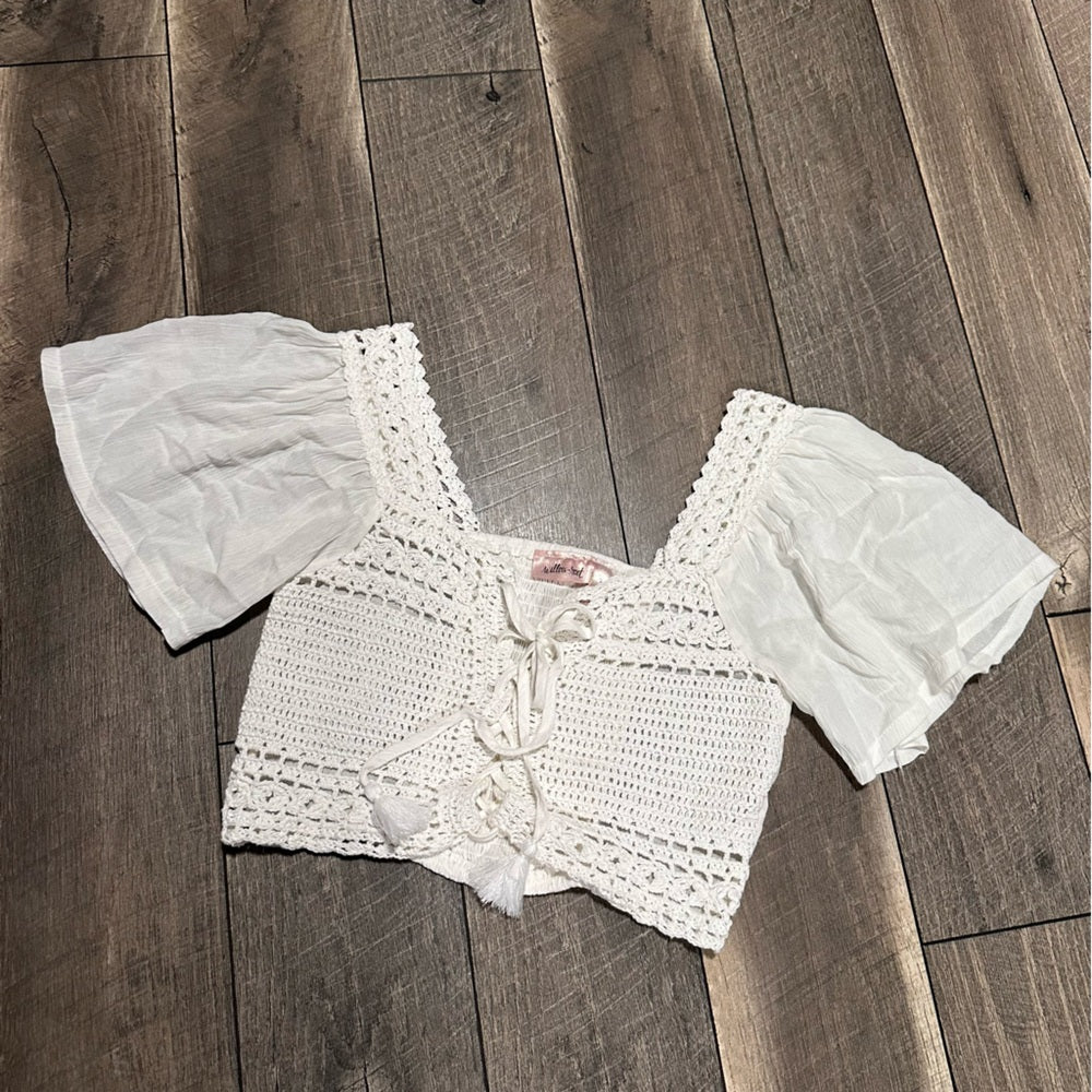 Willow & Root Flutter Sleeve Crop Top