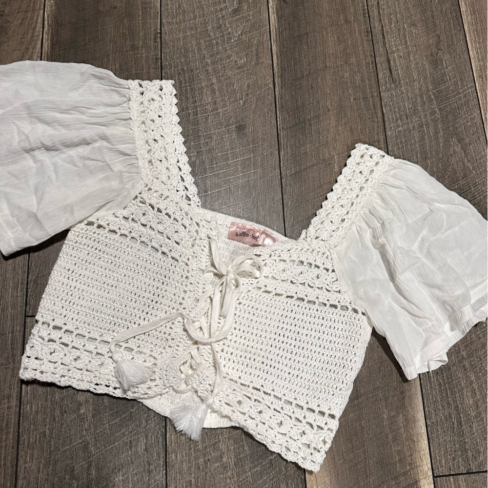 Willow & Root Flutter Sleeve Crop Top