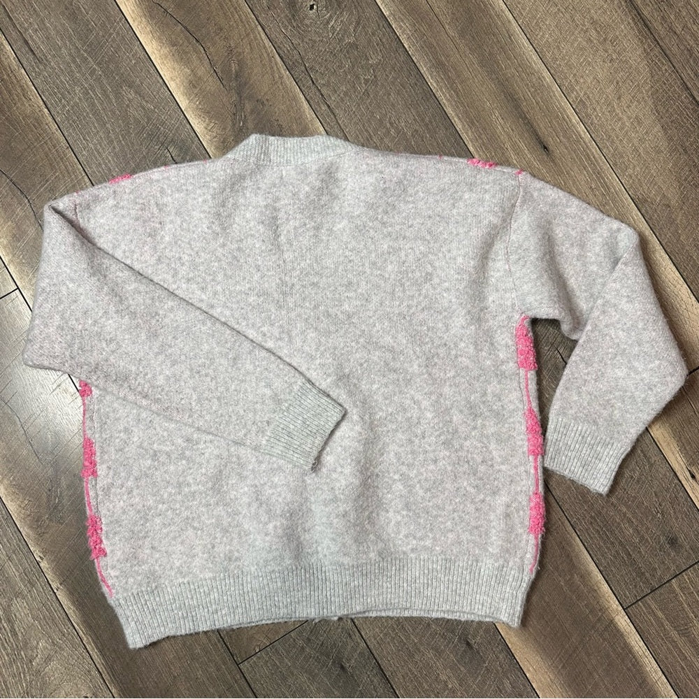 Adora Pink Oversized Christmas Tree Fuzzy Button Up Sweater