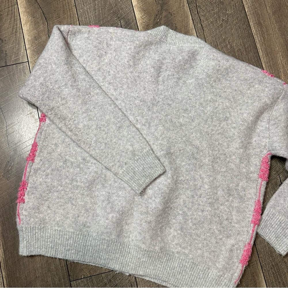 Adora Pink Oversized Christmas Tree Fuzzy Button Up Sweater