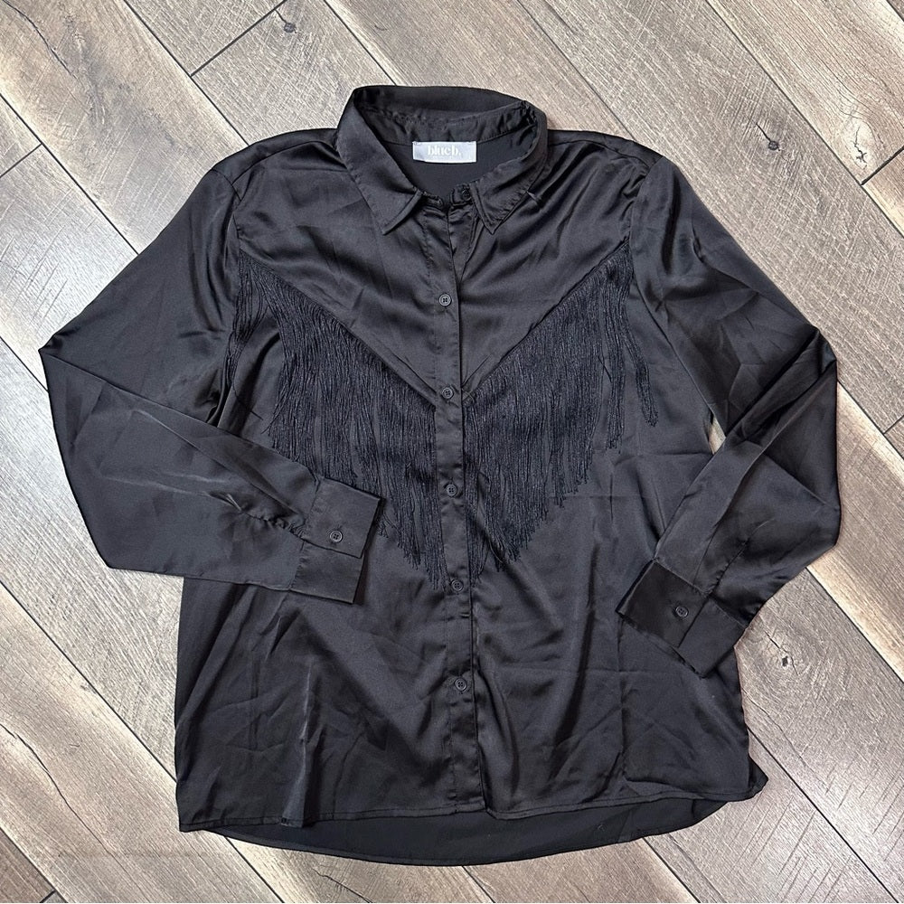 Blue B. Black Silky Fringe Detail Button Down