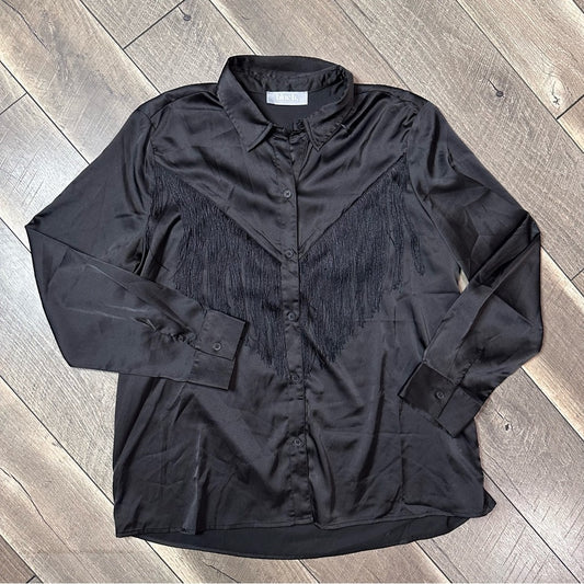 Blue B. Black Silky Fringe Detail Button Down