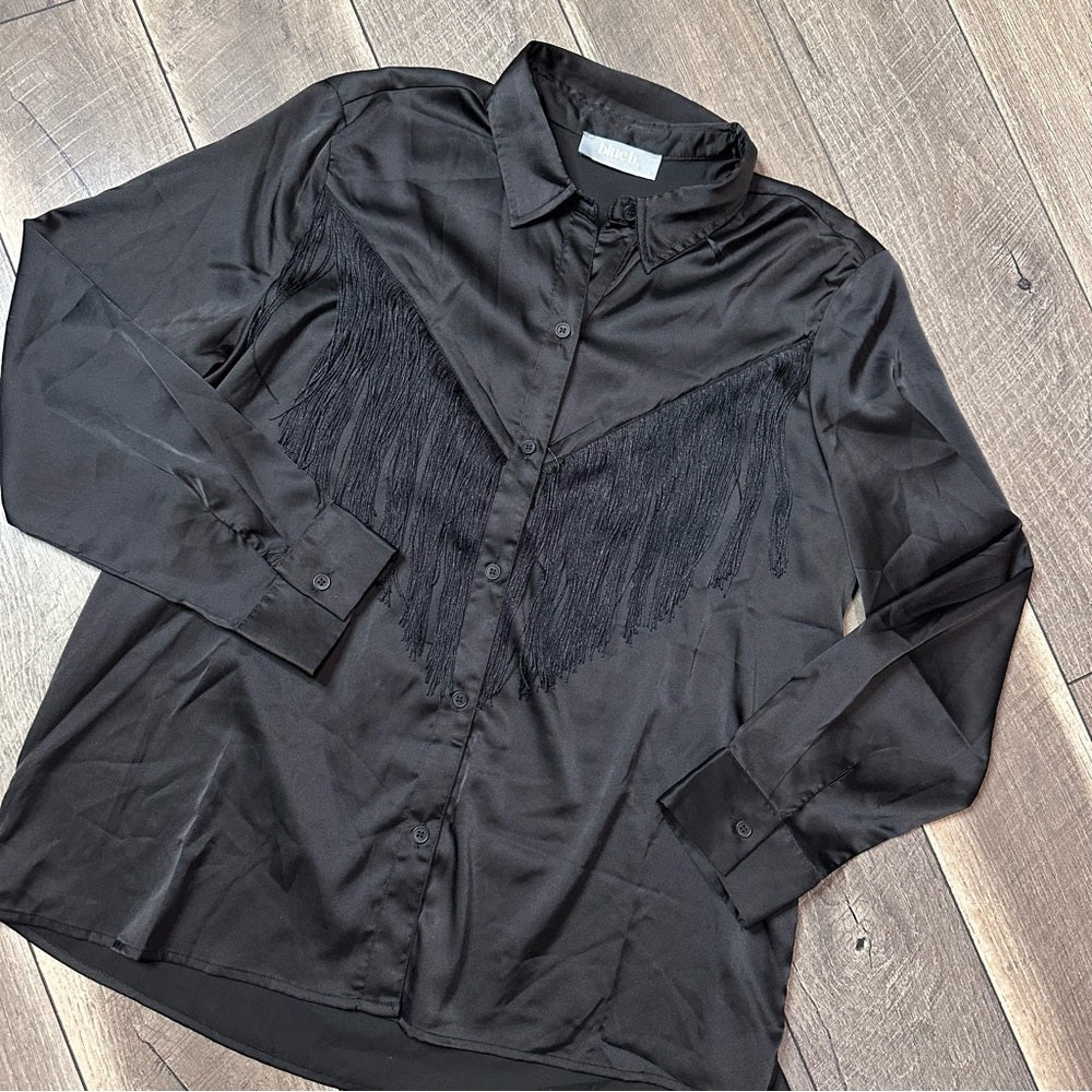 Blue B. Black Silky Fringe Detail Button Down