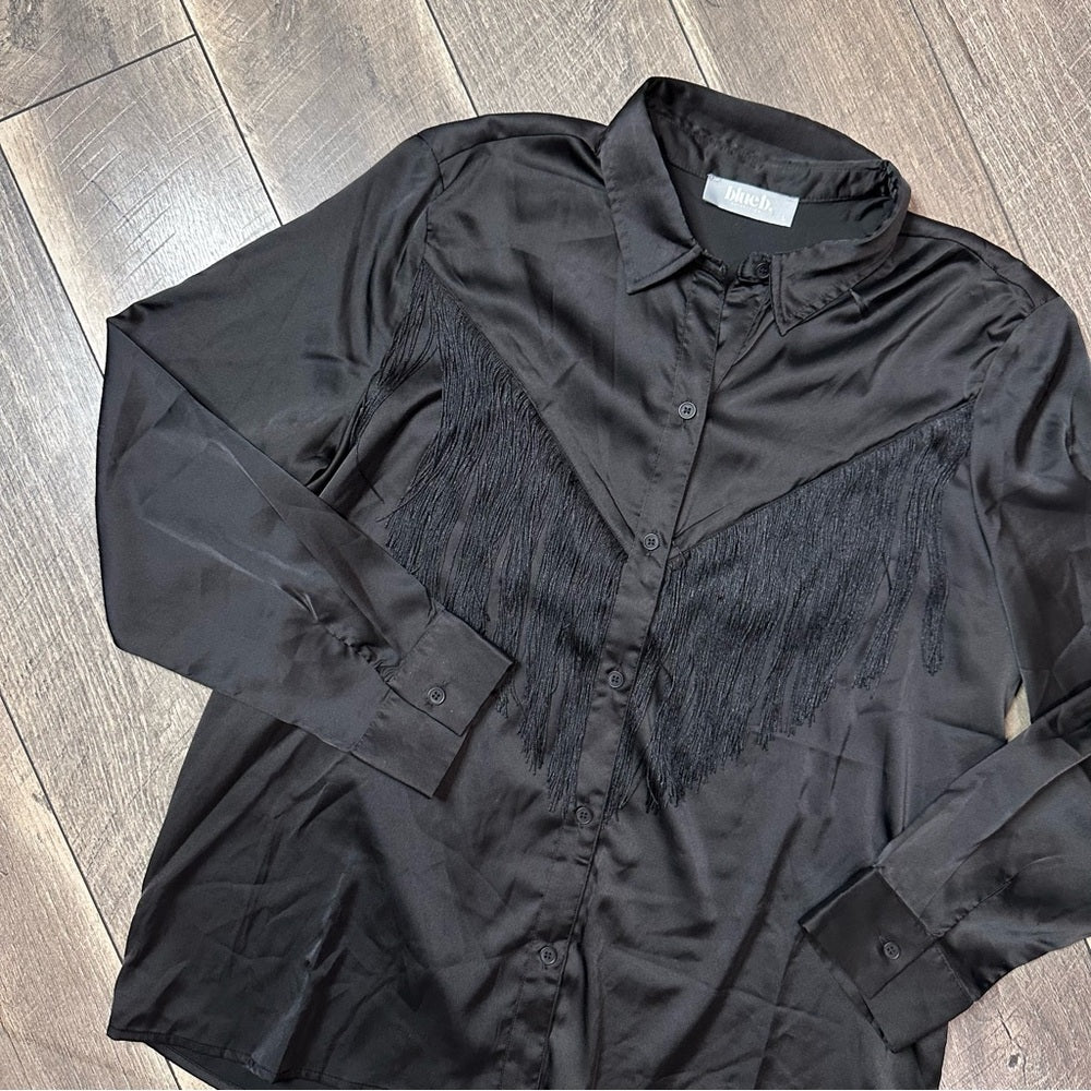 Blue B. Black Silky Fringe Detail Button Down