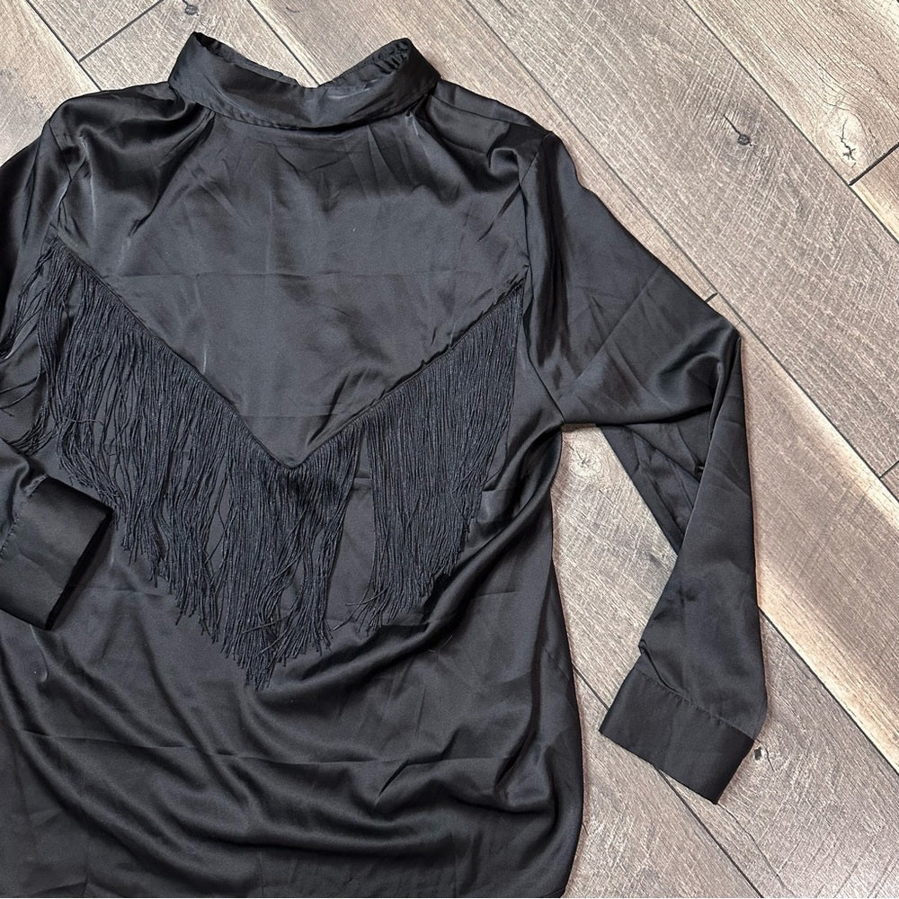 Blue B. Black Silky Fringe Detail Button Down
