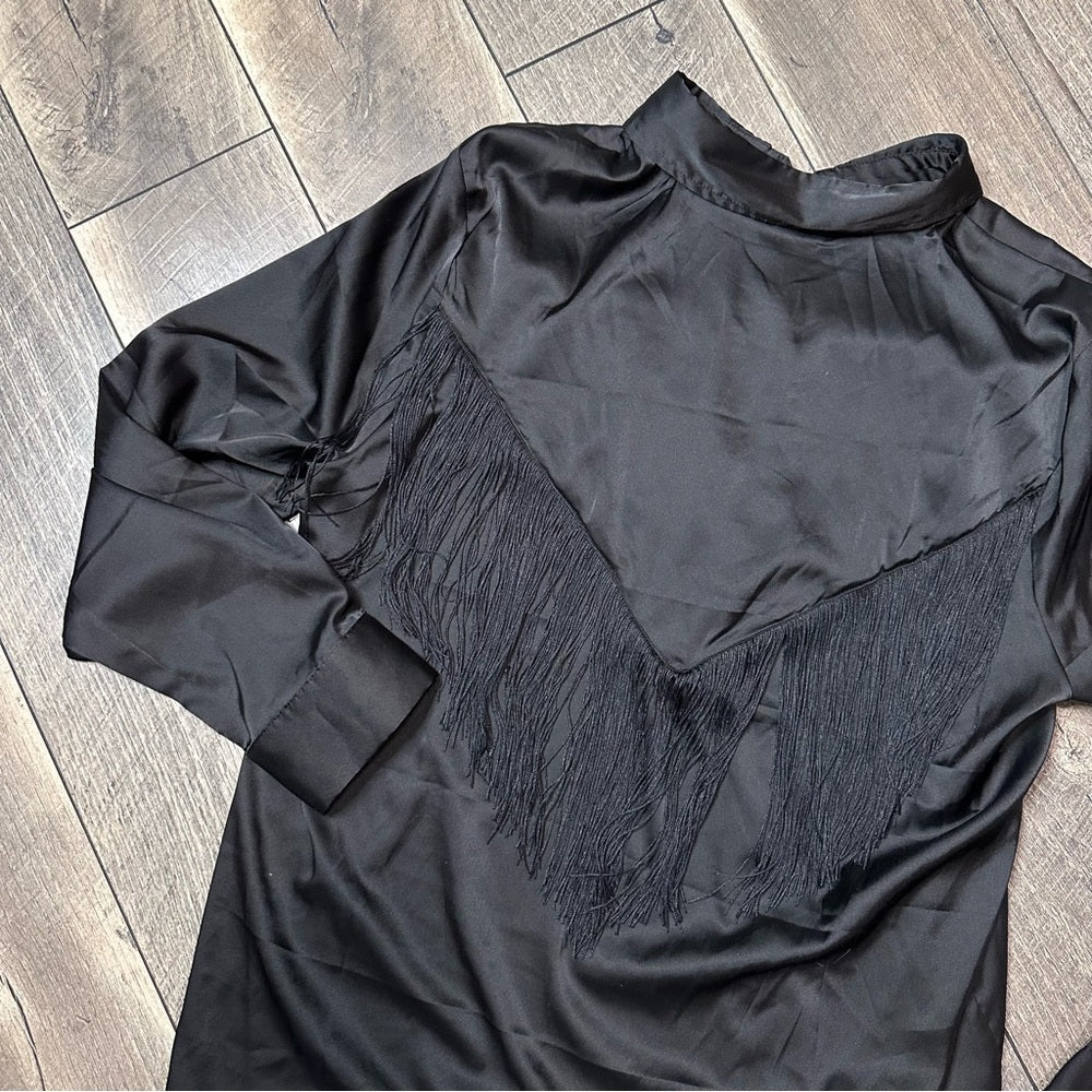 Blue B. Black Silky Fringe Detail Button Down