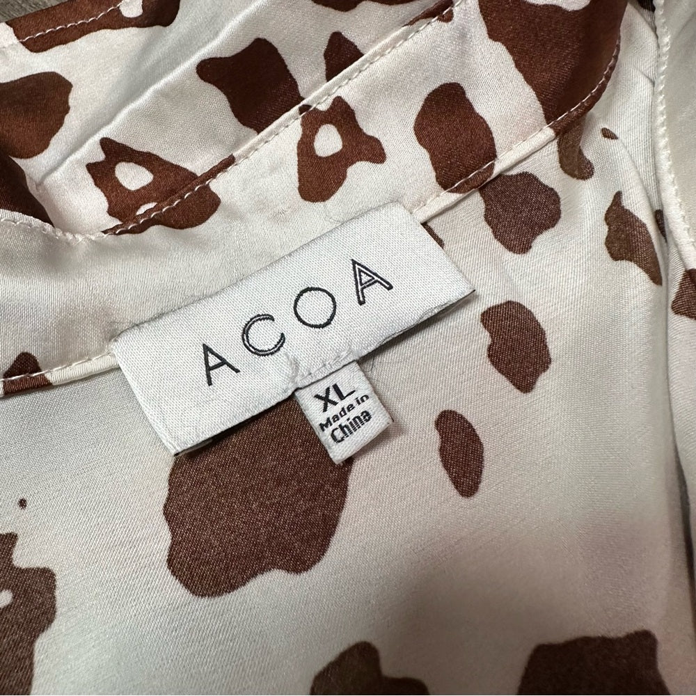 ACOA Cow Print Silky Button Down