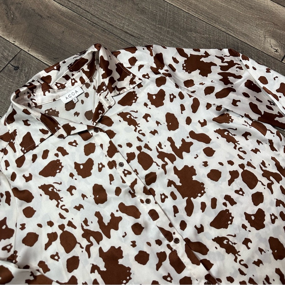 ACOA Cow Print Silky Button Down