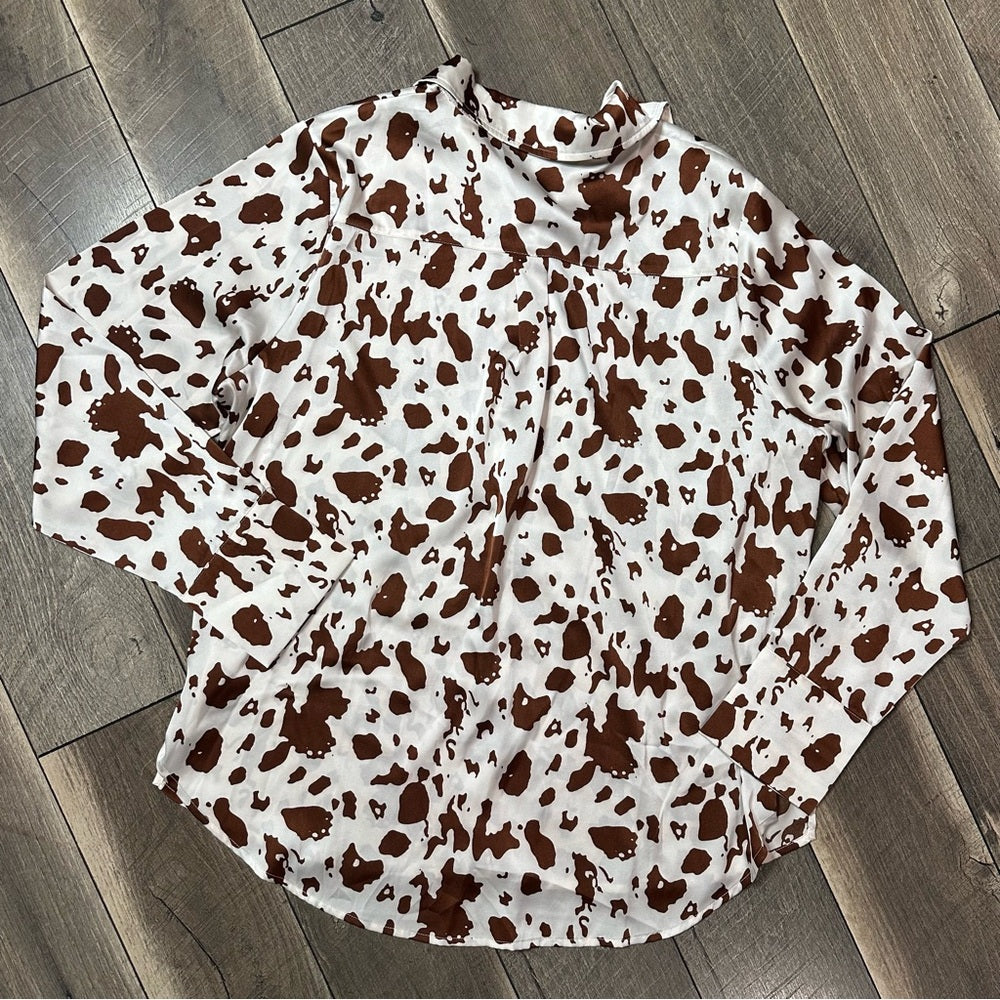 ACOA Cow Print Silky Button Down