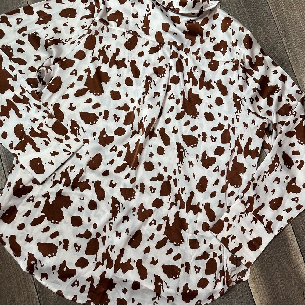 ACOA Cow Print Silky Button Down