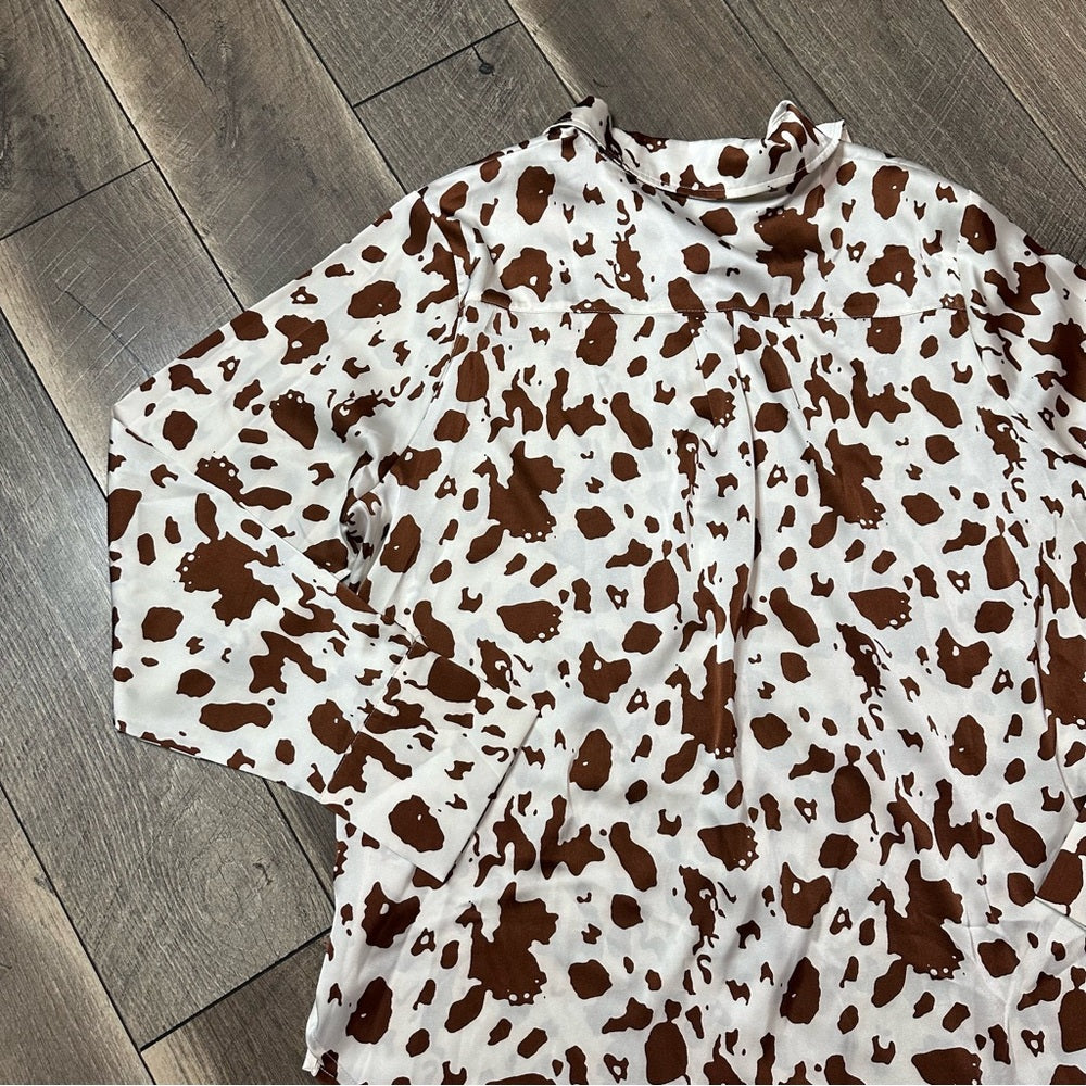 ACOA Cow Print Silky Button Down