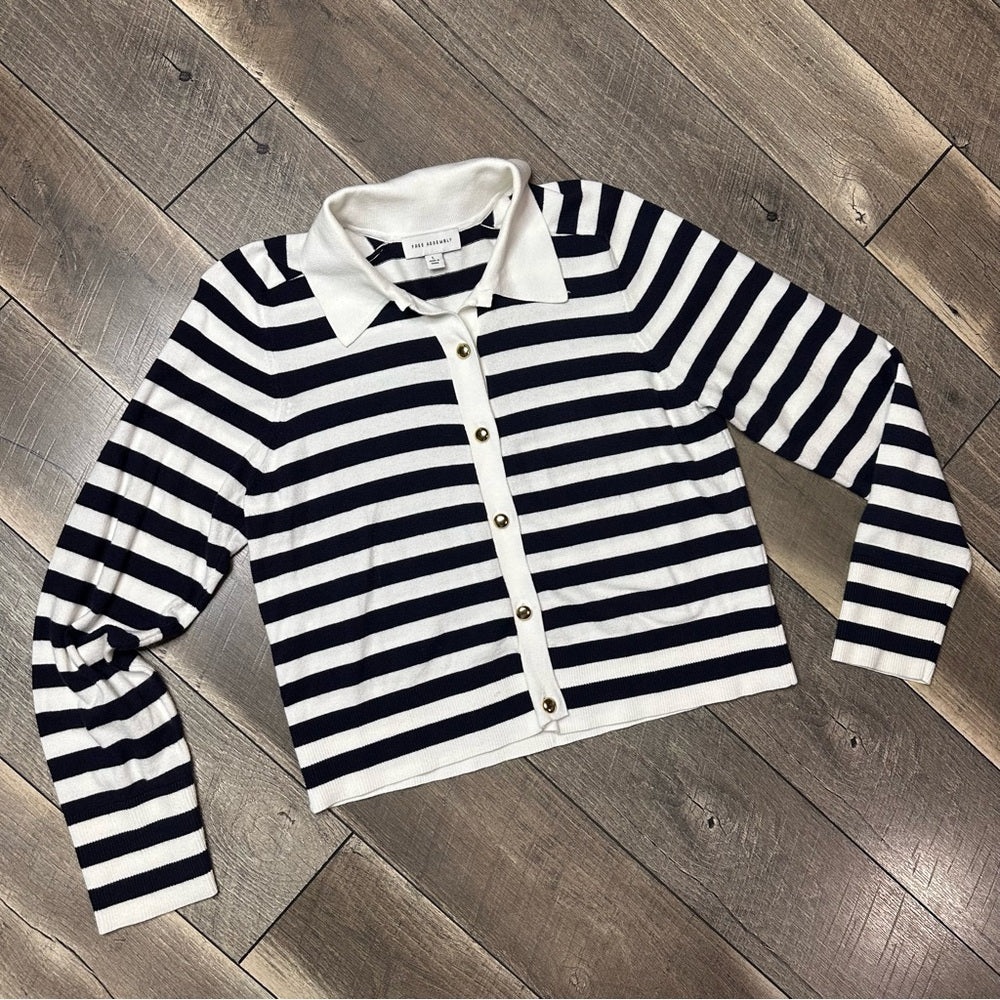 Free Assembly Navy Striped Button Down Sweater