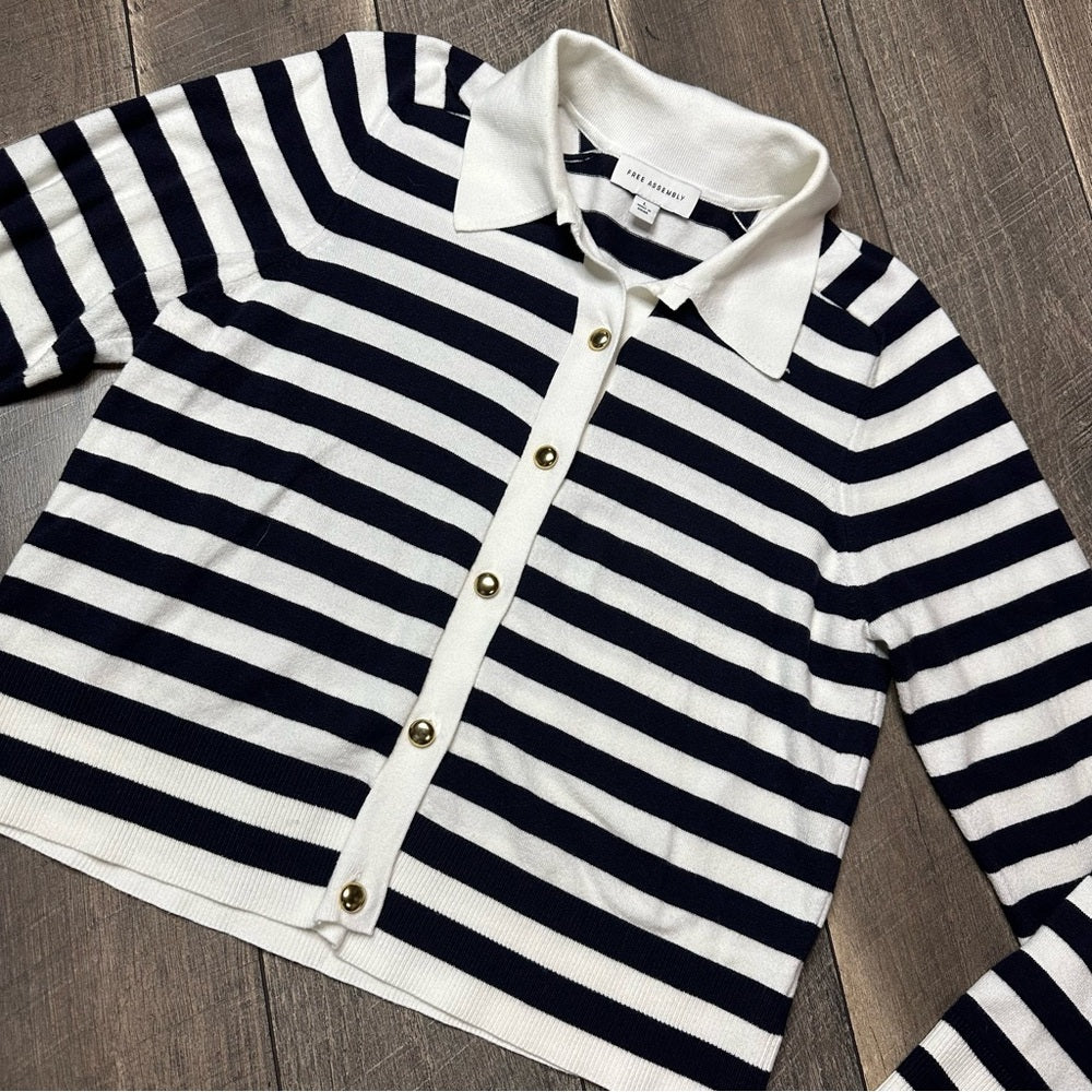 Free Assembly Navy Striped Button Down Sweater