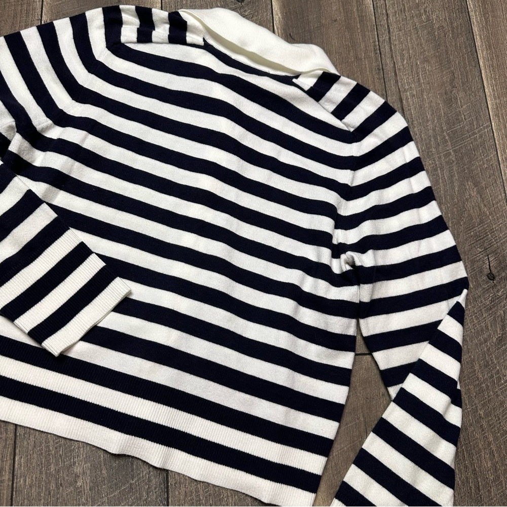 Free Assembly Navy Striped Button Down Sweater