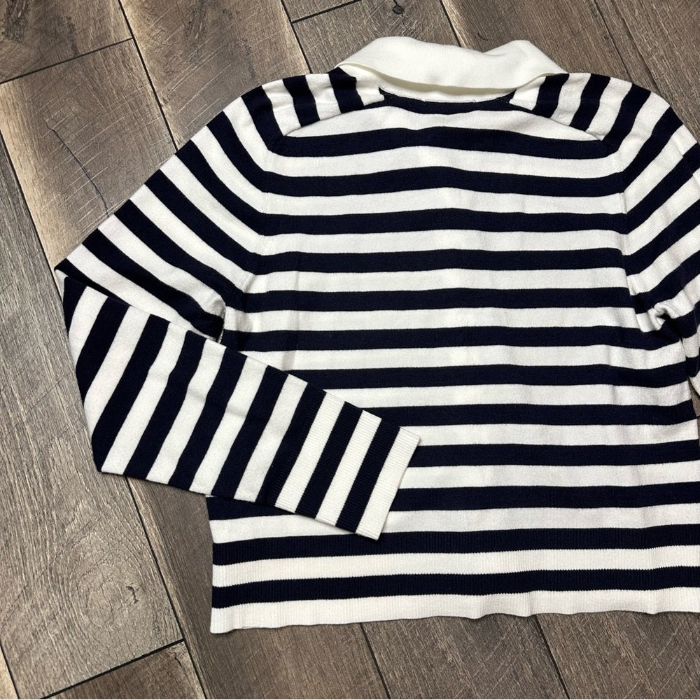 Free Assembly Navy Striped Button Down Sweater