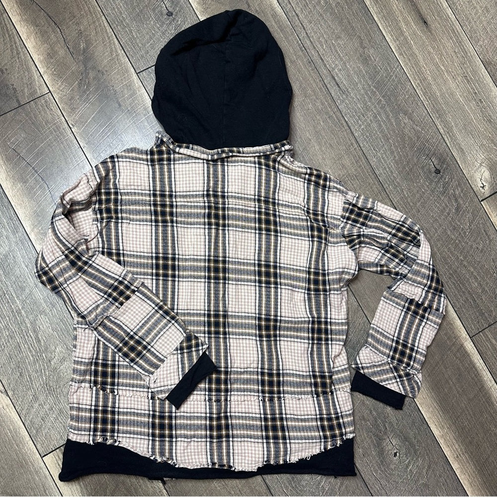 BKE Hooded Plaid Distressed Button Down