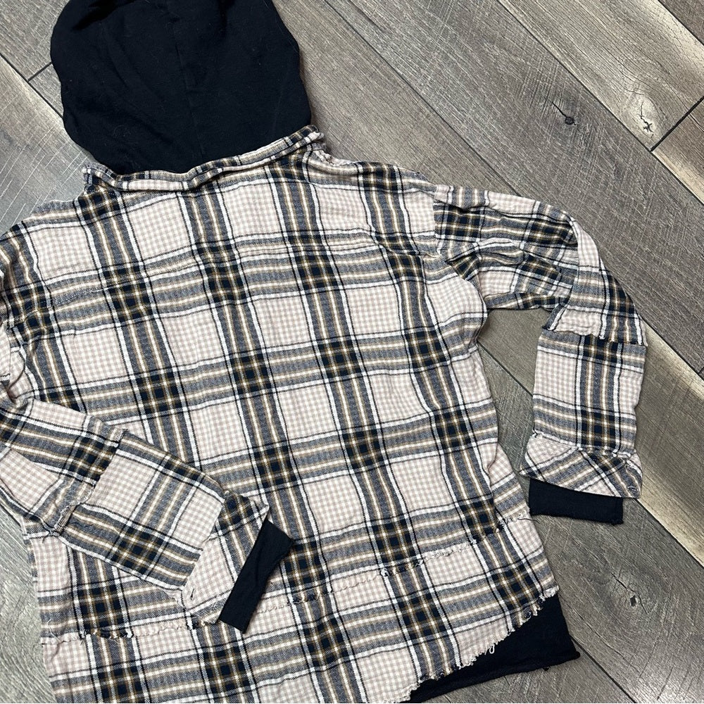 BKE Hooded Plaid Distressed Button Down