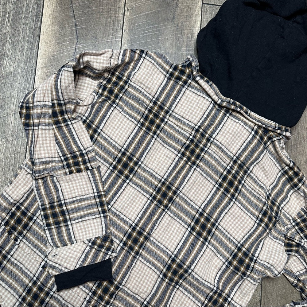 BKE Hooded Plaid Distressed Button Down