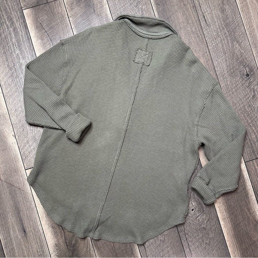 Aerie Olive Oversized Waffleknit Collared Pullover