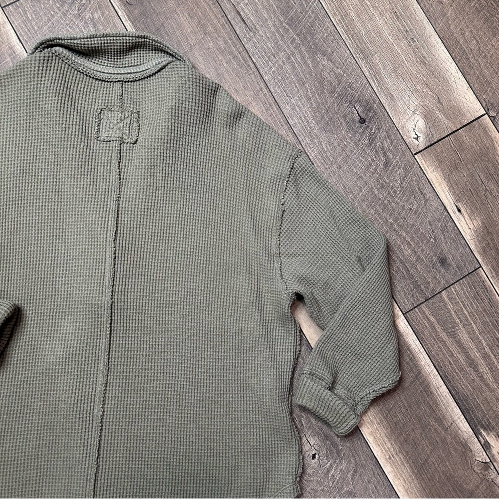 Aerie Olive Oversized Waffleknit Collared Pullover