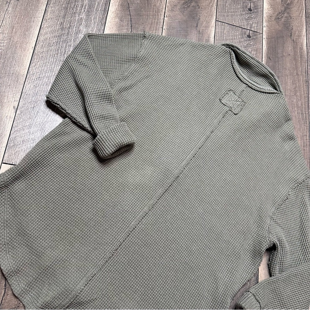 Aerie Olive Oversized Waffleknit Collared Pullover