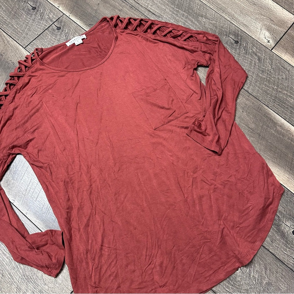 Loveriche Long Sleeve Ladder Shoulder Detail Top